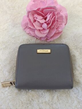 Furla Grey Taupe Saffiano Leather Zip-Around Compact Wallet